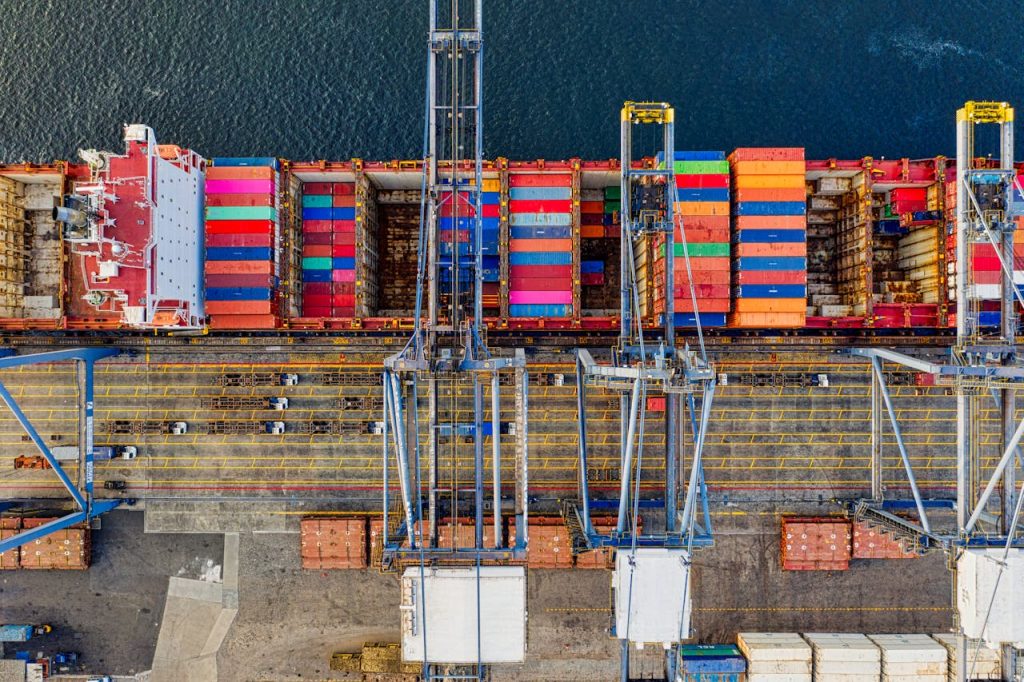 Shipping containers aerial view