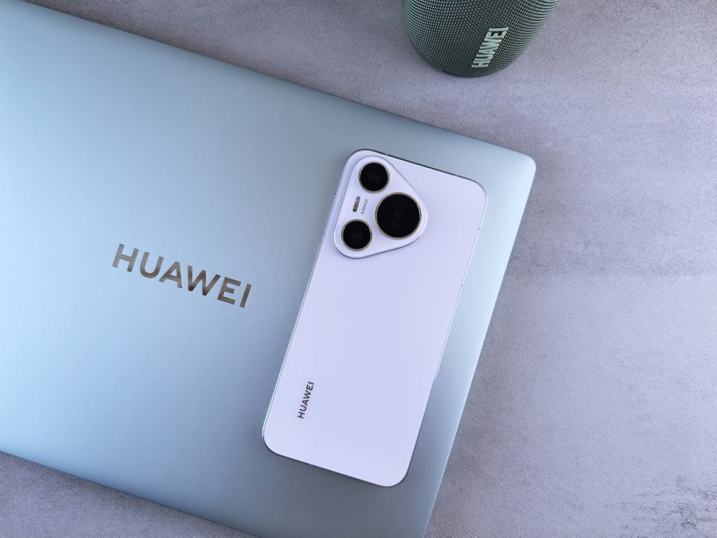 Huawei laptop, phone and speaker