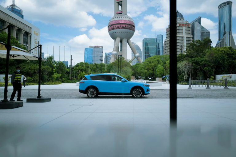 Blue car in Shanghai