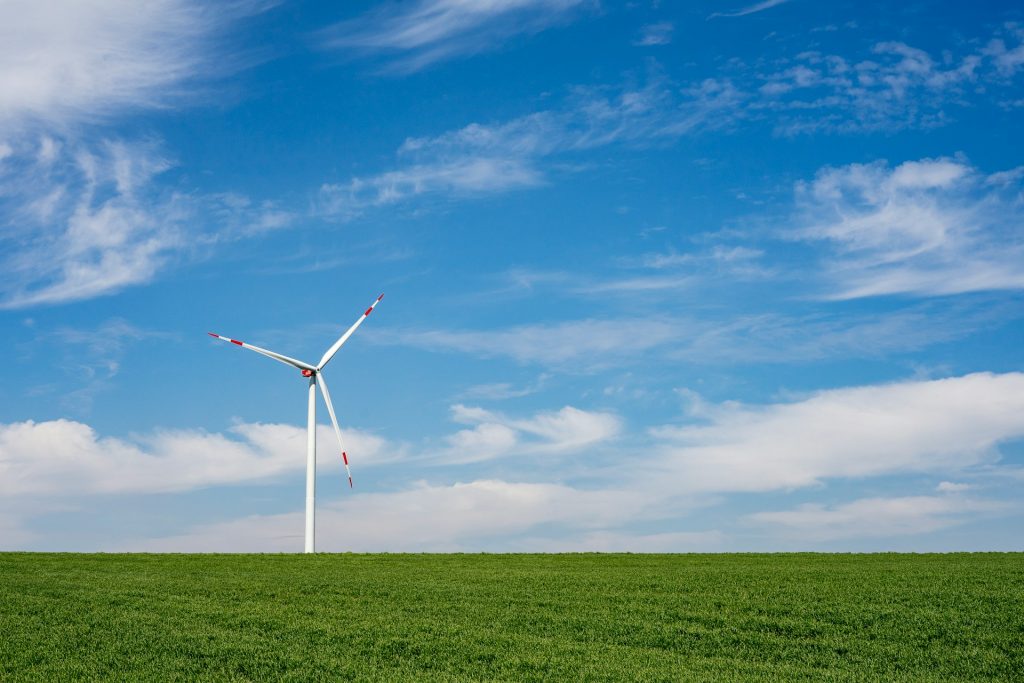 Wind turbine on open field